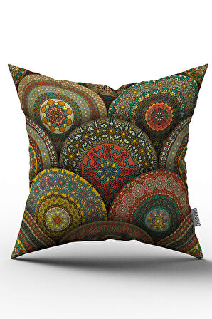 Çift Taraflı Yeşil Çok Renkli Retro Vintage Desenli Dijital Baskılı Kırlent Kılıfı - OTYK251-CT