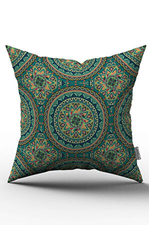Çift Taraflı Yeşil Sarı Retro Vintage Desenli Dijital Baskılı Kırlent Kılıfı - OTYK049-CT