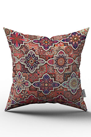 Çift Taraflı Pembe Retro Vintage Desenli Dijital Baskılı Kırlent Kılıfı - OTYK022-CT