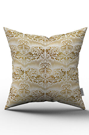 Çift Taraflı Sarı Beyaz Damask Desenli Dijital Baskılı Kırlent Kılıfı - OTYK011-CT