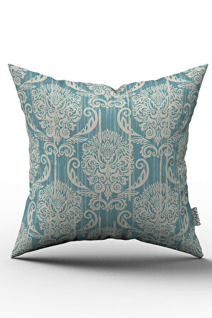 Mavi Krem Damask Desenli Kırlent Yastık Kılıfı - CGH096