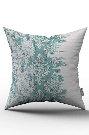 Turkuaz Beyaz Damask Etnik Desenli Kırlent Yastık Kılıfı - CGH119