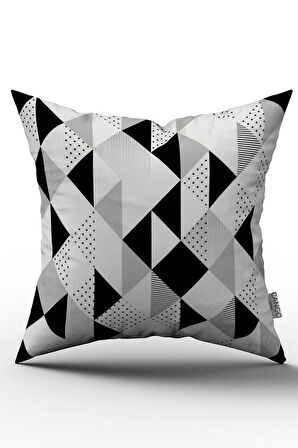Beyaz Siyah Modern Geometrik Kırlent Yastık Kılıfı - CGH245