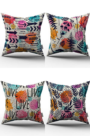 Beyaz Çok Renkli Modern Dekoratif 4'lü dijital Baskılı Kırlent Kılıfı Seti - 4kmbs81