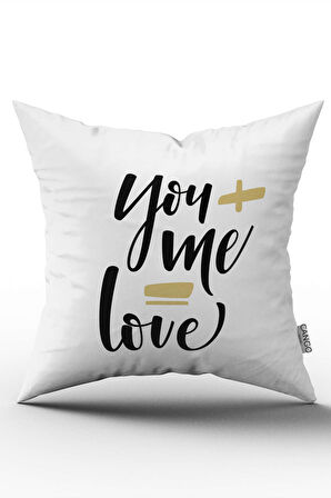 Beyaz Siyah Modern You Me Love Dijital Baskılı Kırlent Kılıfı - CGH330