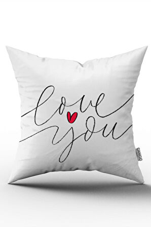 Beyaz Siyah Love You Dijital Baskılı Kırlent Kılıfı - CGH336