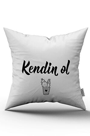 Çift Taraflı Beyaz Siyah Kendin Ol Yazılı Dijital Baskı Kırlent Yastık Kılıfı - CGH482-CT