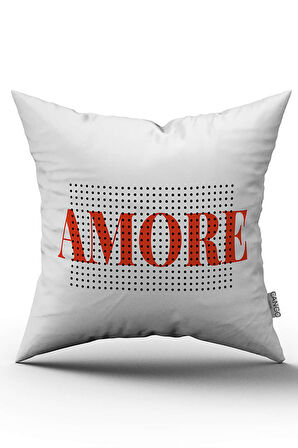 Çift Taraflı Beyaz Siyah Amore Yazılı Modern Dijital Baskı Kırlent Yastık Kılıfı - CGH460-CT