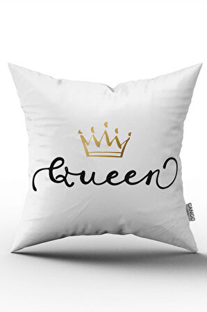 Çift Taraflı Beyaz Siyah Queen Kraliçe Dijital Baskılı Kırlent Kılıfı - CGH325-CT