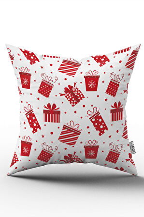 Çift Taraflı Kırmızı Beyaz Yılbaşı Temalı Dijital Baskılı Kırlent Yastık Kılıfı - CGH306-CT