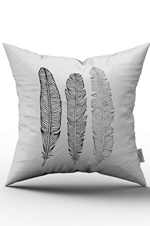 Çift Taraflı Siyah Beyaz Modern Tüy Desenli Dekoratif Kırent Kılıfı - CGH284-CT