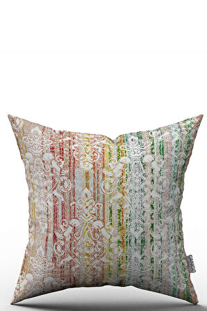 Çift Taraflı Beyaz Çok Renkli Damask Desenli Kırlent Yastık Kılıfı - CGH067-CT