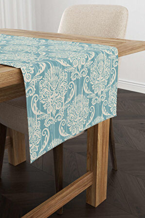 Mavi Krem Damask Desenli Runner - CGH096-RN