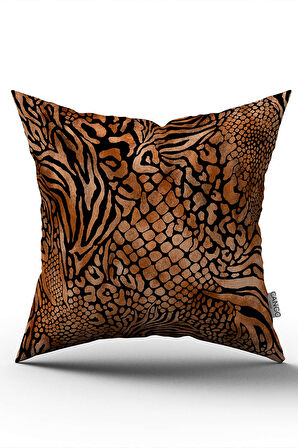 Kahverengi Turuncu Zebra Leopar Desenli Dijital Baskı Kırlent Yastık Kılıfı - CGH350