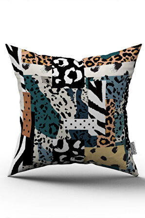 Kahverengi Mavi Modern Leopar Desenli Dijital Baskı Kırlent Yastık Kılıfı - CGH354