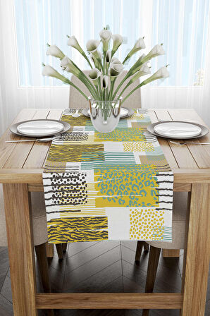 Sarı Mavi Modern Leopar Desenli Dijital Baskı Runner - CGH356-RN