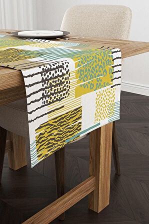 Sarı Mavi Modern Leopar Desenli Dijital Baskı Runner - CGH356-RN