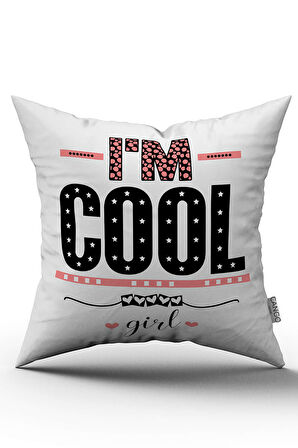 Beyaz Siyah I'M COOL Yazılı Modern Dijital Baskı Kırlent Yastık Kılıfı - CGH390