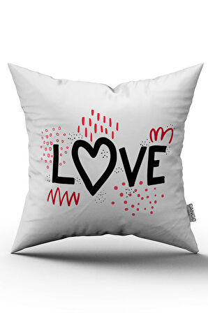 Beyaz Siyah Love Yazılı Modern Dijital Baskı Kırlent Yastık Kılıfı - CGH392
