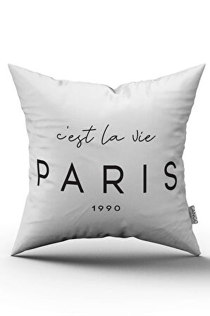 Beyaz Siyah Paris Yazılı Modern Dijital Baskı Kırlent Yastık Kılıfı - CGH394