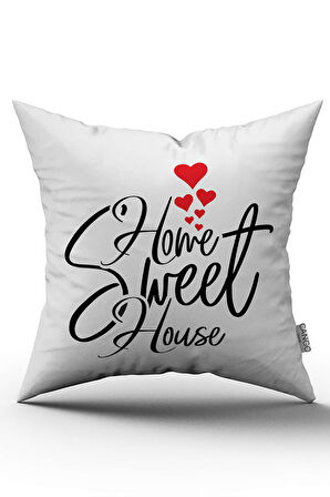 Beyaz Siyah Home Sweet Home Yazılı Dijital Baskı Kırlent Yastık Kılıfı - CGH405