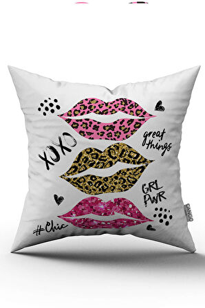 Beyaz Pembe Modern Leopar Desenli Dijital Baskı Kırlent Yastık Kılıfı - CGH426