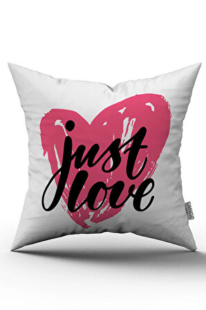 Beyaz Pembe Modern Just Love Yazılı Dijital Baskı Kırlent Yastık Kılıfı - CGH436