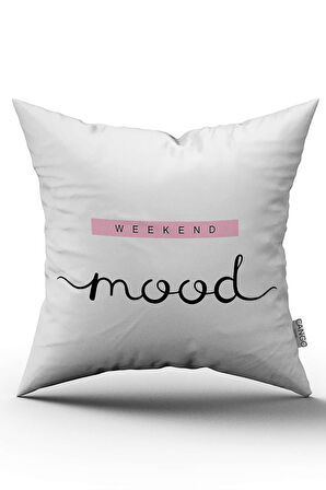 Beyaz Siyah Weekend Mood Yazılı Dijital Baskı Kırlent Yastık Kılıfı - CGH441