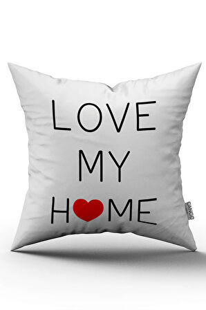 Beyaz Siyah Love My Home Dijital Baskı Kırlent Yastık Kılıfı - CGH453