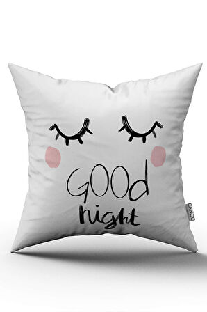 Beyaz Siyah Goog Night Yazılı Dekoratif Dijital Baskı Kırlent Yastık Kılıfı - CGH473