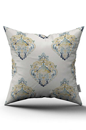 Sarı Mavi Damask Desenli Dijital Baskı Kırlent Yastık Kılıfı - CGH497