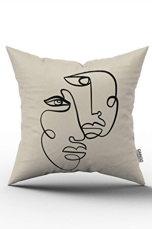 Bej Siyah Modern Silüet Figür Desenli Dijital Baskı Kırlent Yastık Kılıfı CGH512