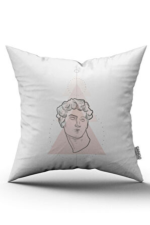 Beyaz Pembe Modern Heykel Figürlü Dijital Baskılı Kırlent Kılıfı CGH541