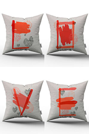 Kırmızı Turuncu Modern LOVE Yazılı  Dijital Baskılı Kırlent Yastık Kılıfı Seti 4kmbs111