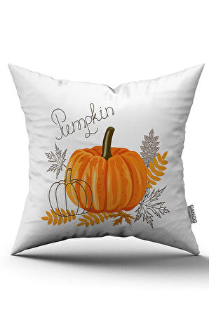 Turuncu Halloween Balkabağı Desenli Dijital Baskılı Kırlent Kılıfı CGH756