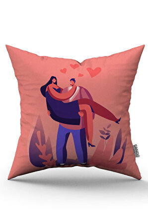 Pembe Modern Sevgililer Günü Temalı Dijital Baskılı Kırlent Kılıfı CGH997