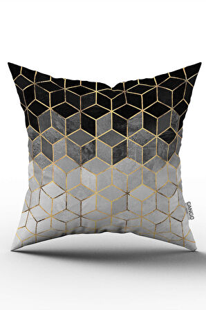 Çift Taraflı Siyah Altın Mozaik Desenli Dijital Baskılı Kırlent Kılıfı CGH923-CT