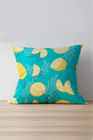 Çift Taraflı Sarı Yeşil Limon Desenli Dijital Baskılı Kırlent Kılıfı - OYTYK936-CT