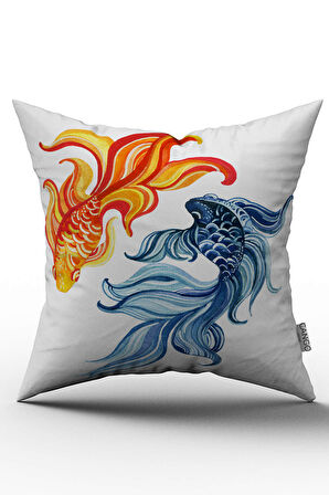 Çift Taraflı Mavi Turuncu Marin Desenli Dijital Baskılı Kırlent Kılıfı - OTYK789-CT