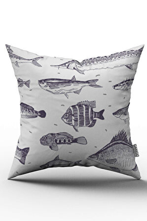 Çift Taraflı Beyaz Siyah Marin Desenli Dijital Baskılı Kırlent Kılıfı - OTYK779-CT