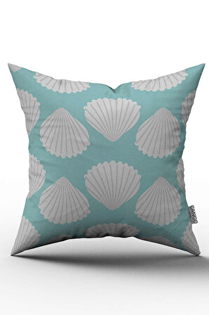 Çift Taraflı Beyaz Mavi Deniz Kabuğu Desenli Dijital Baskılı Kırlent Kılıfı - OTYK763-CT