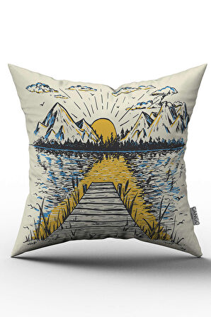 Çift Taraflı Sarı siyah Günbatımı Manzaralı Dijital Baskılı Kırlent Kılıfı - OTYK756-CT