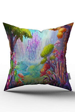 Çift Taraflı Beyaz Çok Renkli Manzaralı Dijital Baskılı Kırlent Kılıfı - OTYK755-CT