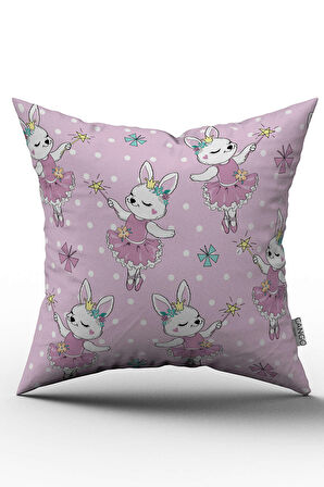 Çift Taraflı Beyaz Pembe Tavşan Figürlü Dijital Baskılı Çocuk Kırlent Kılıfı - OTYK750-CT