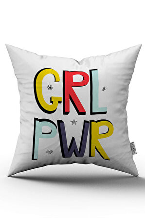 Çift Taraflı Beyaz Çok Renkli  Dekoratif Yazılı Dijital Baskı Kırlent Yastık Kılıfı - CGH484-CT