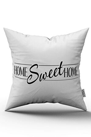 Çift Taraflı Beyaz Siyah Home Sweet Home Dekoratif Dijital Baskı Kırlent Yastık Kılıfı - CGH483-CT