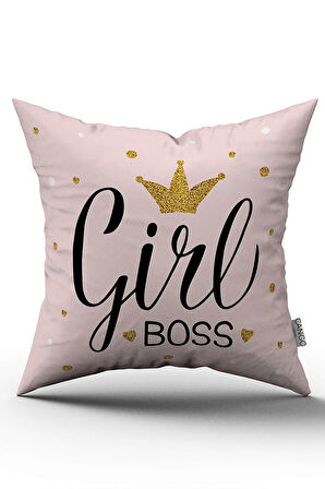 Çift Taraflı Pembe Girl Boss Dekoratif Dijital Baskı Kırlent Yastık Kılıfı - CGH480-CT
