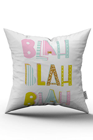 Çift Taraflı Beyaz Çok Renkli Dekoratif Yazılı Dijital Baskı Kırlent Yastık Kılıfı - CGH468-CT