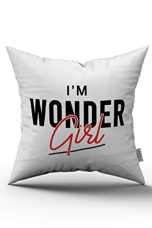 Çift Taraflı Beyaz Siyah  I'm Wonder Girl Yazılı Dijital Baskı Kırlent Yastık Kılıfı - CGH448-CT