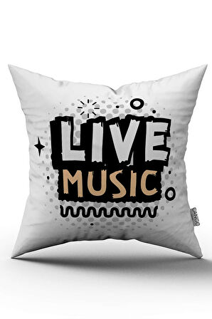Çift Taraflı Beyaz Siyah Live Music Yazılı Dijital Baskı Kırlent Yastık Kılıfı - CGH422-CT